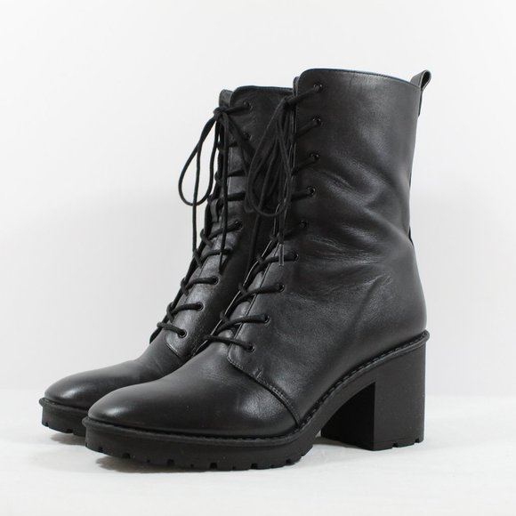 Vince Shoes - Vince Henderson Leather Lace-Up Booties - Black 10M